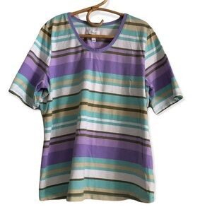 D &‎ Co Active Shirt Women’s Size XL Purple Pull Over Top Stripes